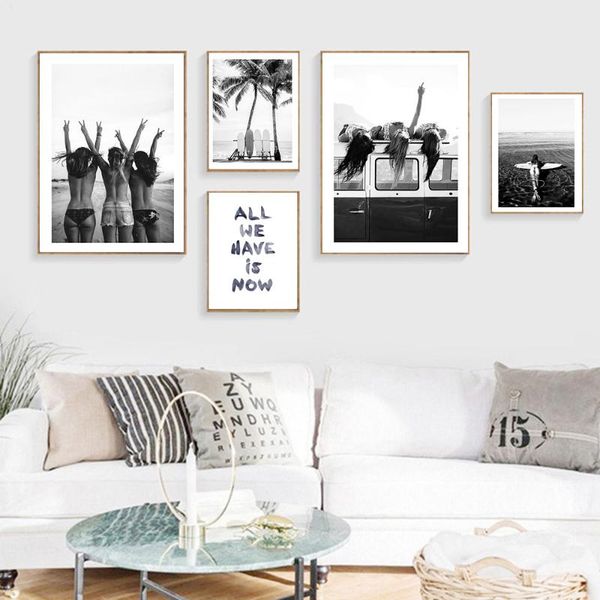 

paintings black white pography fashion poster nordic beach surf canvas painting art print quote wall picture for living room decoration