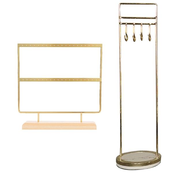 

jewelry pouches, bags 2 pcs wood earring holder rack stand, gold & white-gold, Pink;blue