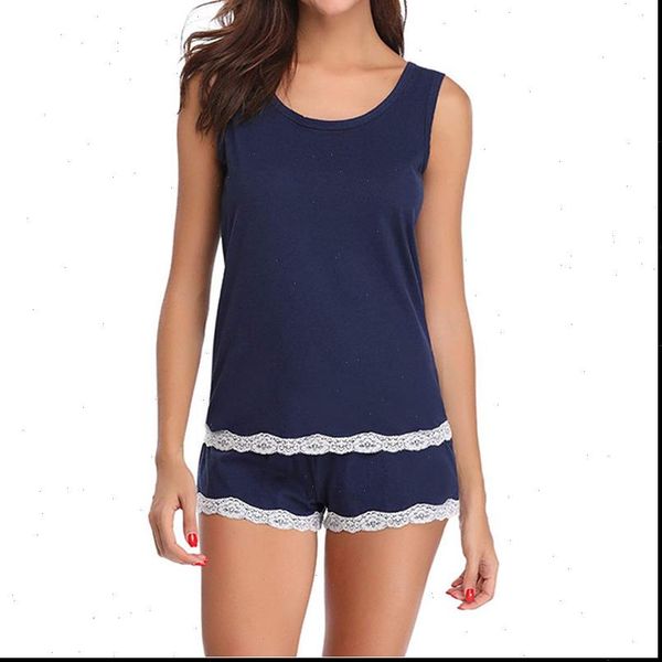 

short sleeve o neck womens sleepwears casual lace patchwork pajamas summer shorts sets sleep wear, Black;red