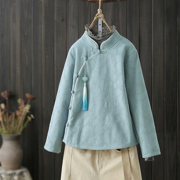 

ethnic clothing chinese style traditional cotton linen coat women hanfu warm jacket vintage tang suit zen oriental cheongsam 12826, Red