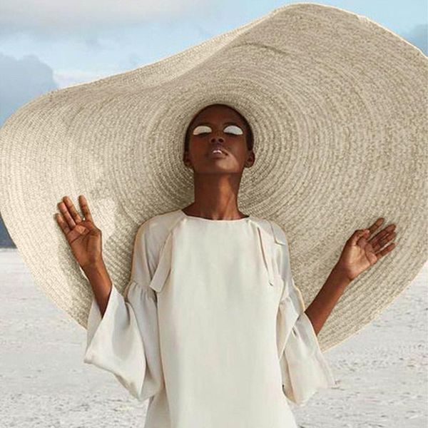 

summer 25cm wide brim oversized beach hats for women large straw casual vacation hat uv protection foldable sun shade #t1 outdoor, Black;white