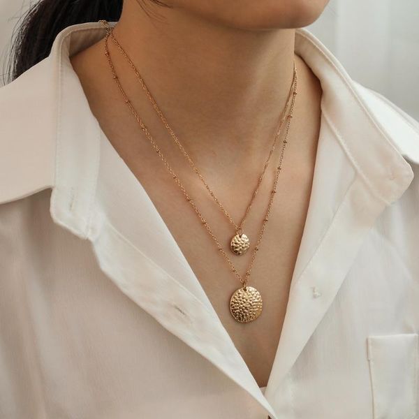 

pendant necklaces necklace women jewelry metal imitation shell piece size clavicle chain multilayer female trend long choker, Silver