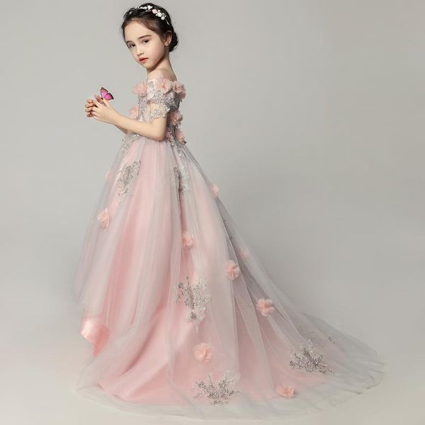 

girl's dresses 2021 little kids pink princess applique flower girl dress, Red;yellow