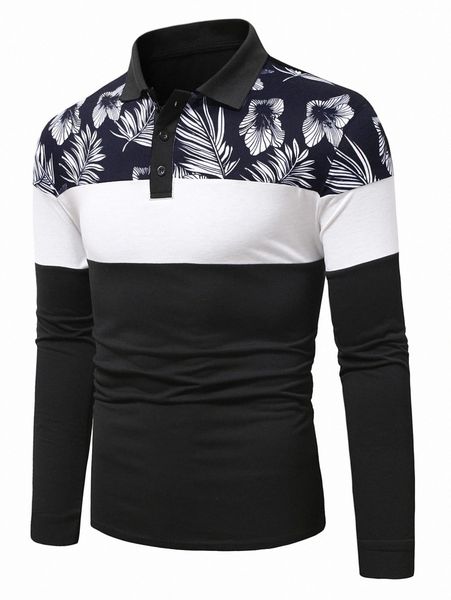 

men tropical print colorblock polo shirt b2gn#, White;black