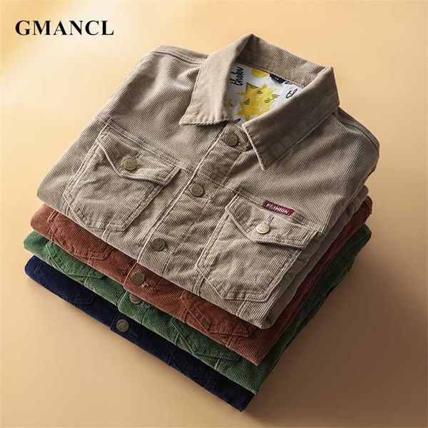 Homens Outono Estilo Clássico Vintage Corduroy Cargo Casaco Casual Hip Hop Man Streetwear Magro Motocicleta Bombardeiro Outerwear 4xL 211217