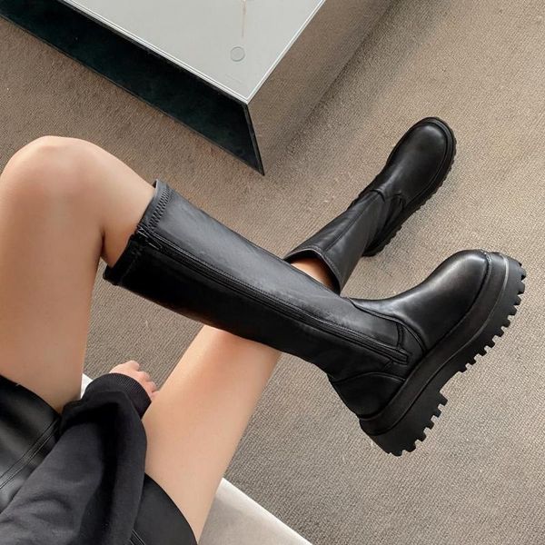 

boots 2021 fashion women winter heels quality long comfort mujer thigh high boot botas zipper knee-high, Black