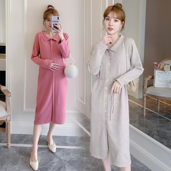 

bras late fall pregnant women loose fashion collar knitting dress skirt out of mother lactation nursing, Red;black