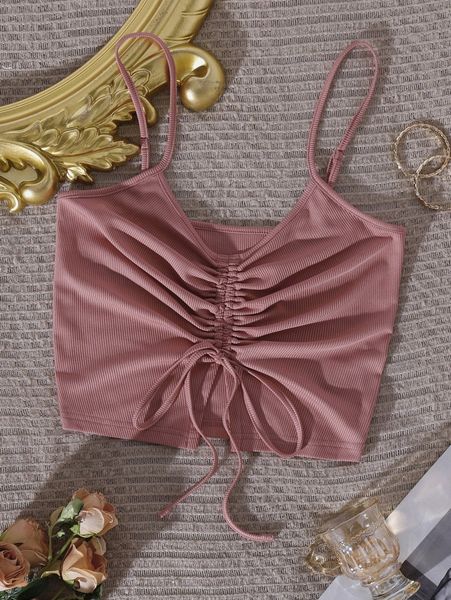 

drawstring ruched crop cami 96t7#, White