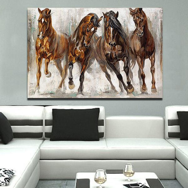 Quatro pinturas de cavalos Muralha imagens decorativas para sala de estar vintage arte impressões de lona posters decoração animal