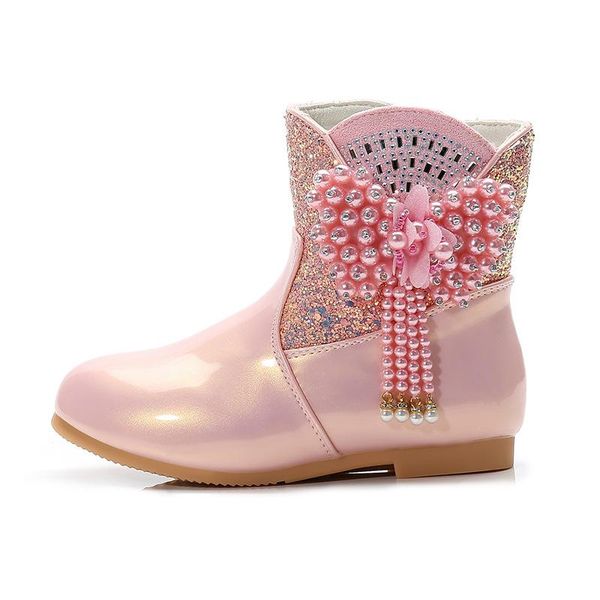 

boots comfortable 2021 winter fashion girls elegant patent leather bowtie bead princess sequins snow outdoor pla, Black;grey
