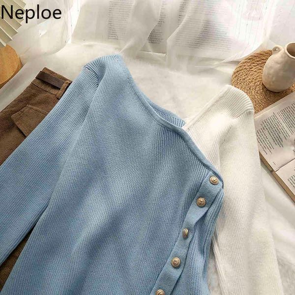 

neploe chic single breasted woman sweaters contrast color v-neck knitwear pullovers slim fit long sleeve knit jumper 4h106 210422, White;black
