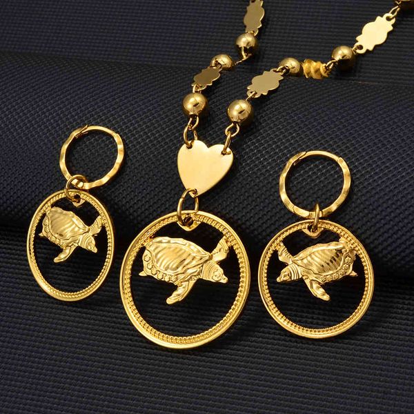 

jewelry sets anniyo tortoise round turtle pendant beads neckalces earrings hawaiian sea accessories party gift #245106, Black