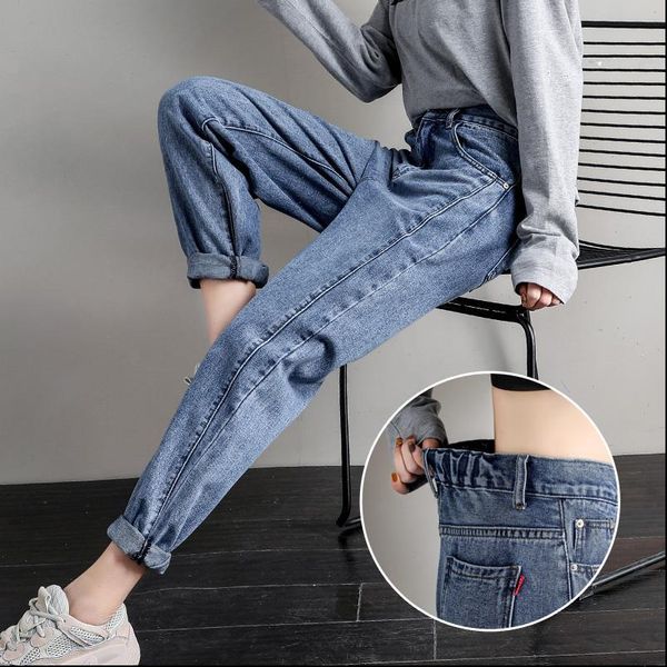 

womens jean white jeans pants boyfriend elastic high waist women xl mom blue loose harem