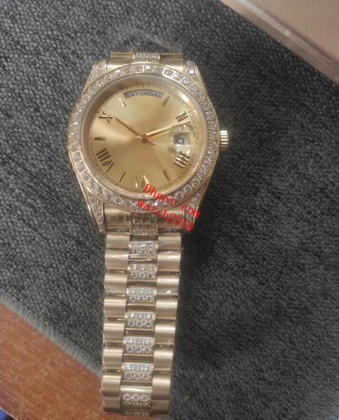 

classic mens watch 228238 champagne roman dial 41mm 18k yellow gold diamond bracelet automatic luxury men's watches waterproof, Slivery;brown