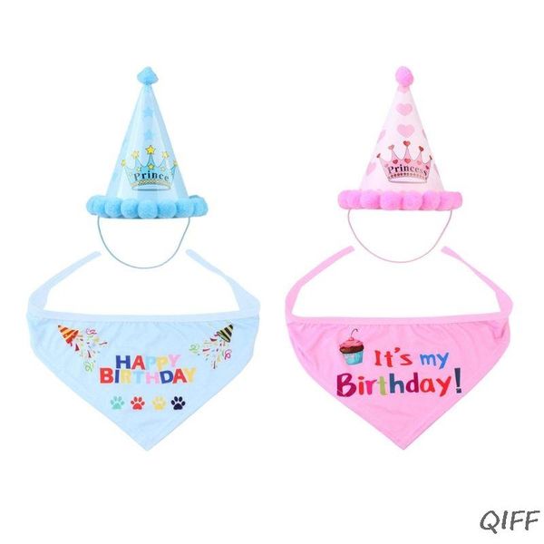 

dog apparel happy birthday bandana scarfs and party hat pet gift decorations