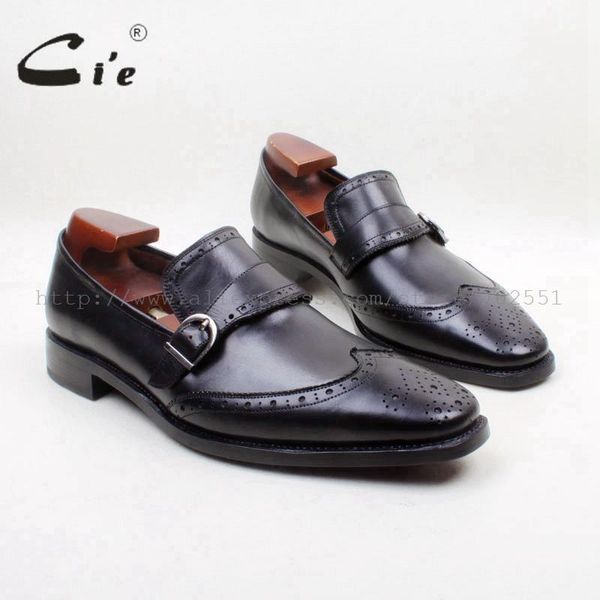 

dress shoes cie square toe genuine leather upper insole outsole custom handmade black with buckle loafer men's shoe 156