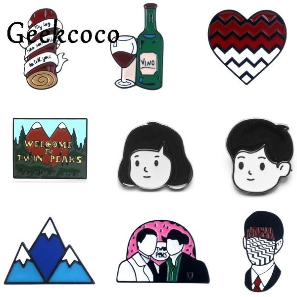 

pins, brooches 20pcs/lot j1334 geekcoco twin peaks brooch enamel lapel pin women men fashion boy and girls badge jewelry for lover gift, Gray