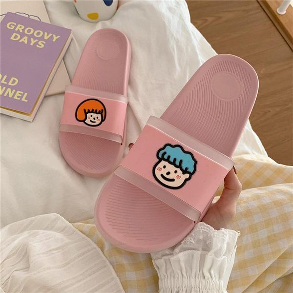 

women's slippers summer indoor bathroom soft-soled shower shoes pink cartoon couple ladies home, Black