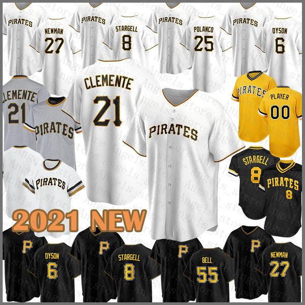 Custom Pittsburgh 2021 New Pirates Baseball Jersey 21 Roberto Clemente 8 Willie Stargell 55 Josh Bell 6 Starling Marte 24 Chris Archer 27 Kent Tekulve 29 Cervelli