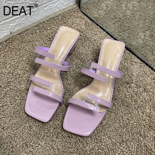 

slippers [deat] 2021 spring summer square toe shallow transparent pvc sweet high heels women shoes fashion tide 10i043, Black