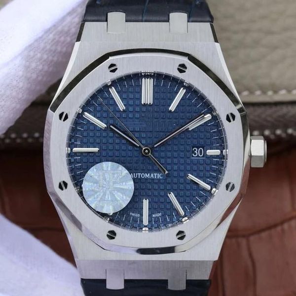 

wristwatches men's watches mechanical automatic for men 15400 blue dial leather strap 41mm strap1:1 luxury watch, Slivery;brown