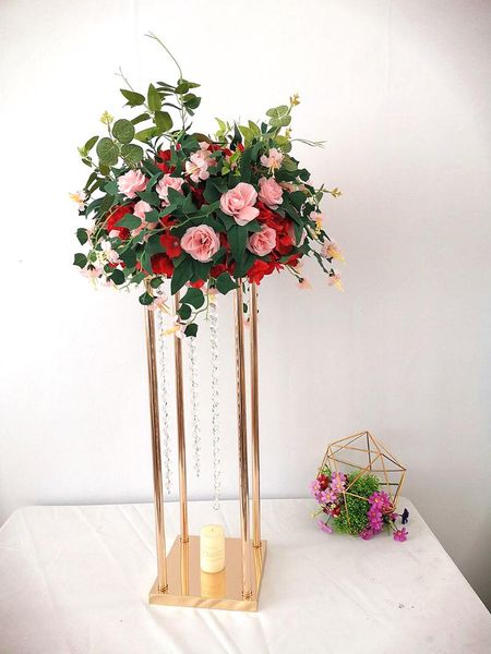 

party decoration 10 pcs/ lot flower vase gold column stand metal road lead wedding centerpiece rack for event