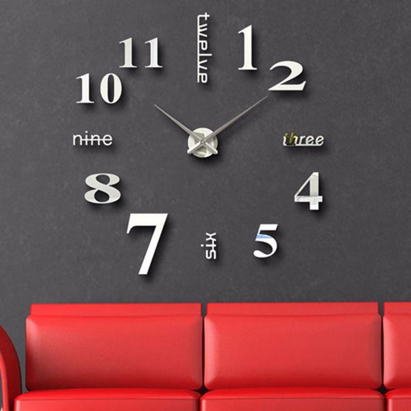 

wall clocks [hht] diy mirror acrylic 3d clock nordic minimalist home decoration living room self-adhesive stickers mute