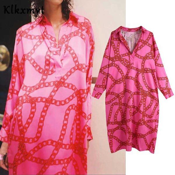 Klkxmyt Za Abito Donna Fucsia Oversize Casual Primavera Estate Moda Stampa Manica lunga es Donna Large Size 210527