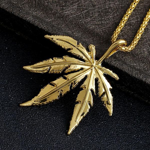 

pendant necklaces hip hop men women charm personality gold color leaf jewelry gifts, Silver