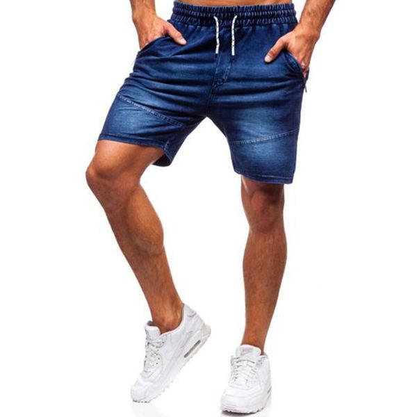 

fashion jeans summer men's casual elastic rope washing 5-point sports shorts, Blue