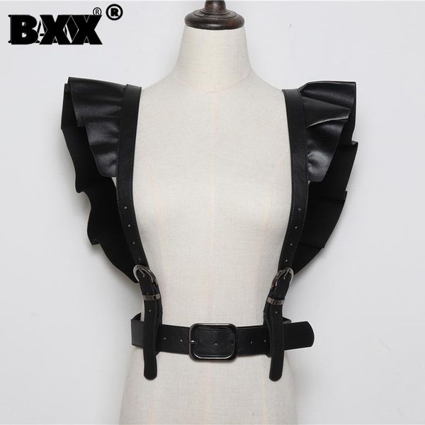 

belts [bxx] pu leather black buckle ruffles split joint wide belt personality women fashion tide all-match spring 2021 1s544, Black;brown