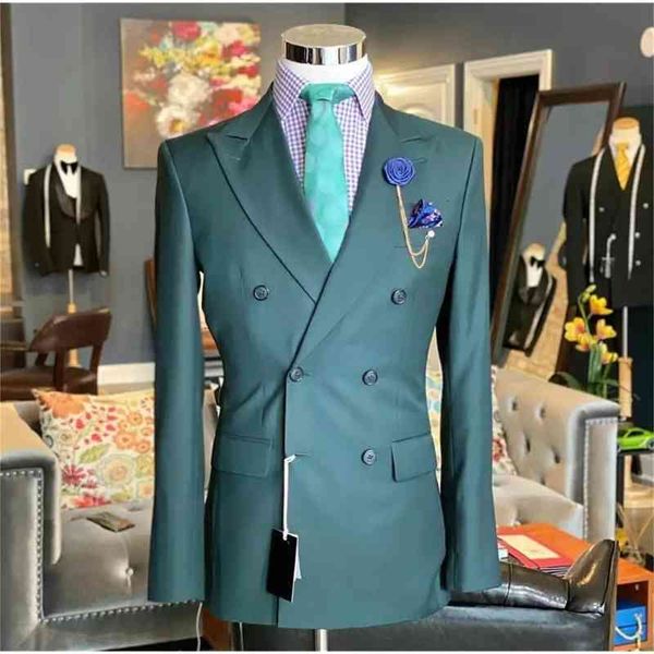 

men's suits & blazers arrived peaked green lapel suit homme groom wear tuxedo thin male fit two blazer pieces (jacket + pants) ldje, White;black