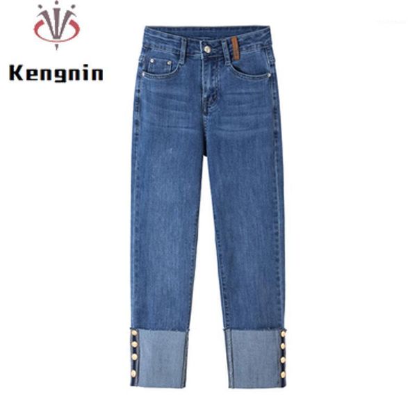 

women's pants & capris plus size 4xl women denim trousers 2021 autumn jeans ladies all-match strench elastic female blue harem ke1543, Black;white