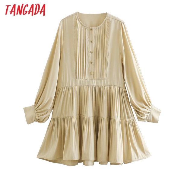 

women retro pleated o neck long sleeve ladies loose mini dress vestidos ce186 210416, Black;gray