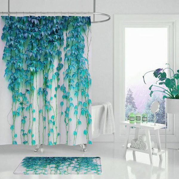 

shower curtains green leaf spring flower plant vine scenery bathroom decor home bath polyester cloth hanging curtain