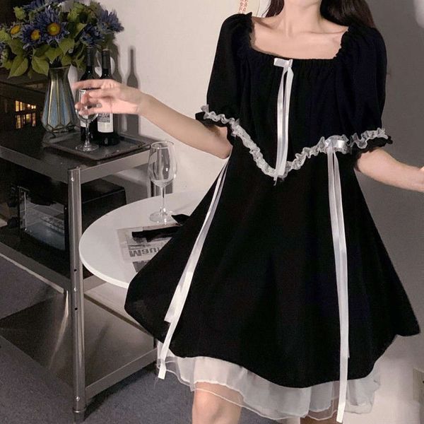 

summer french age reducing baby dress for korean women, Black;gray