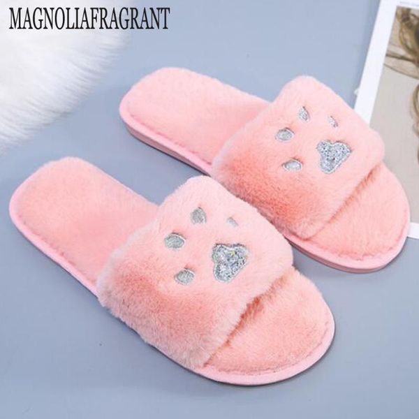 

slippers women open toe winter flat warm female plush slides indoor bedroom non-slip casual shoes hy688, Black