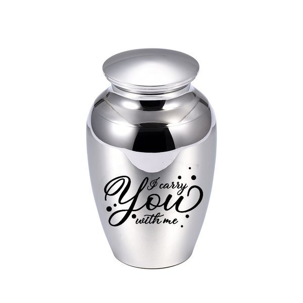

personalized cremation urn pendant keepsake small aluminum alloy ashes jar to commemorate pet cats, dogs and birds-carry you with me, Silver