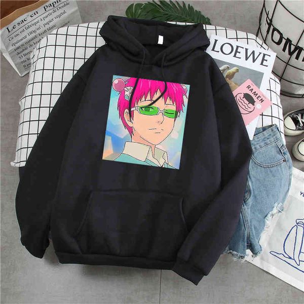

men's hoodie saiki kusuo harajuku loose sweatshirt winter sweater autumn warm casual hoodie men's casual wear, Black