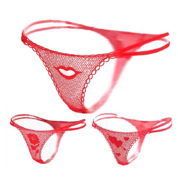 

women's panties lace thong ladies embroidered rose lips mesh yarn perspective women girls underwear t pants g-string thongs, Black;pink