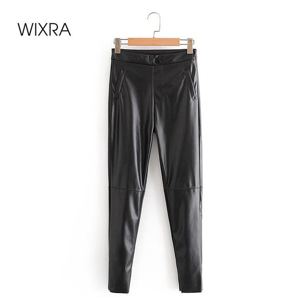

women's pants & capris wixra womens pu skinny faux leather streetwear high waist velvet long pencil for women autumn winter, Black;white