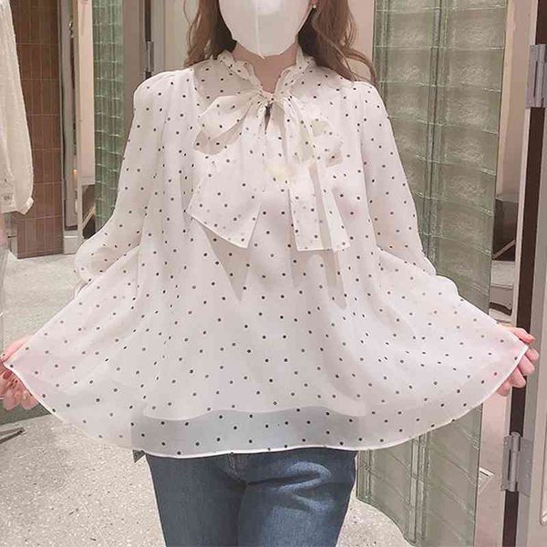 

women's knits & tees kuzuwata chic long-sleeve shirts, cordon-laced women's blouse sweet, fresh aesthetic, spring n0r3, White