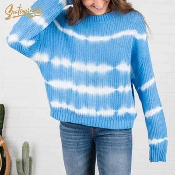 

sheflourishes tie-dye print blue women sweaters o neck long sleeve female winter pullover knitwear warm oversize knitted 2021 bf women', White;black