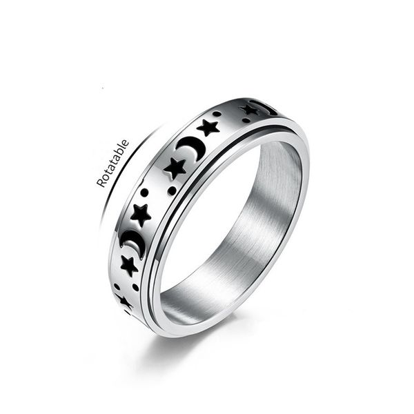 

love ring 6mm stainless steel moon star spinner for women men size 5-12, Slivery;golden