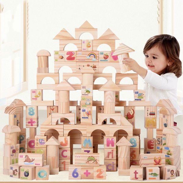 

baby toys 105pcs big particles of solid wood construction building blocks digital letters children montessori educational toy 1019