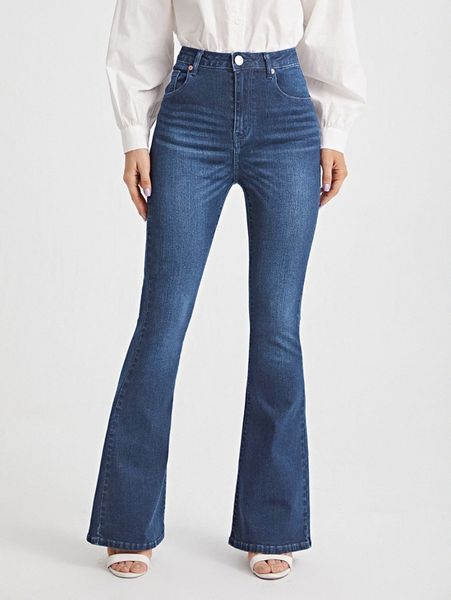 

high waist flare leg jeans y40f#, Blue