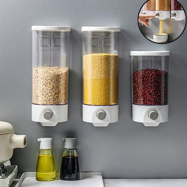 

storage bottles & jars transparent wall-mounted grain barrel cereal dispenser kitchen dry food container
