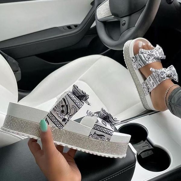 

women slippers thick bottom cute bowknot open toe ladies flats summer sandals beach shoes 2021 fashion female casual slides, Black