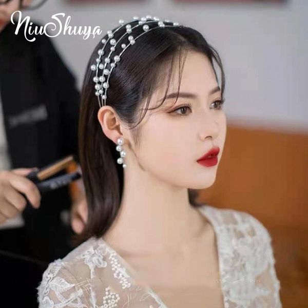 

hair clips & barrettes niushuya girls bridal accessories pearl 3 layers headbands for women wedding jewelry party headwear, Golden;silver