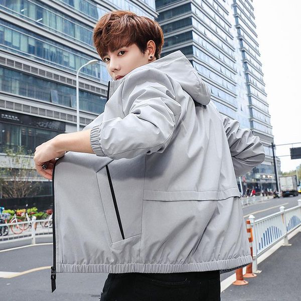 

fashion men's trend all-match handsome jacket hooded tide korean 2021 spring casual mens clothing jackets, Black;brown
